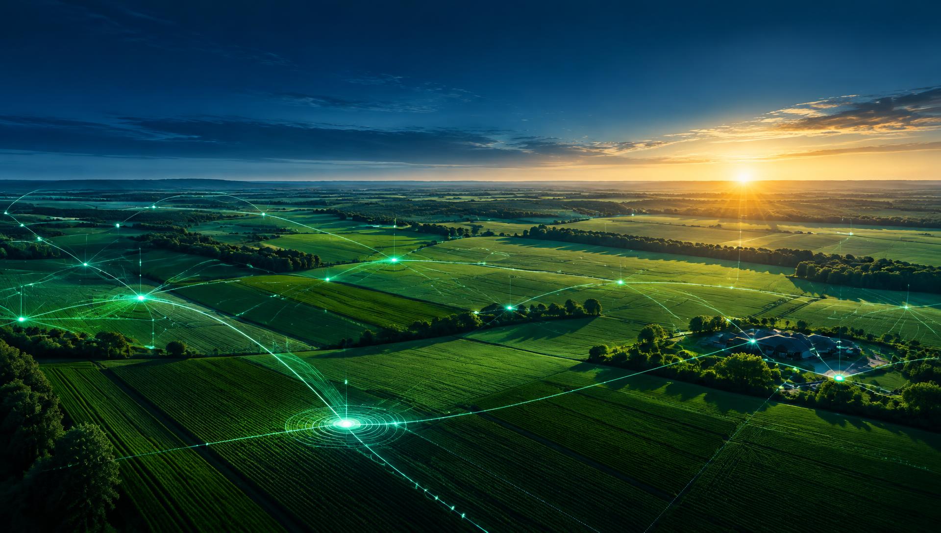 Connected farmland with digital network overlay